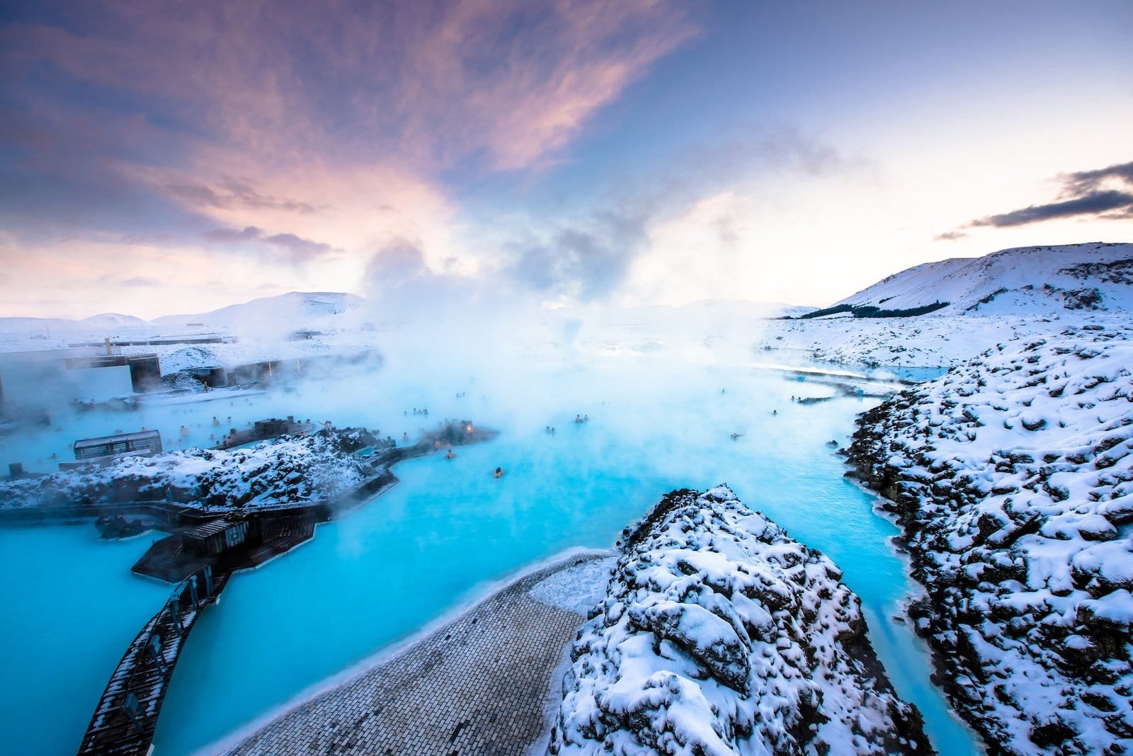 Milky-blue geothermal water and volcanic rock at the Blue Lagoon